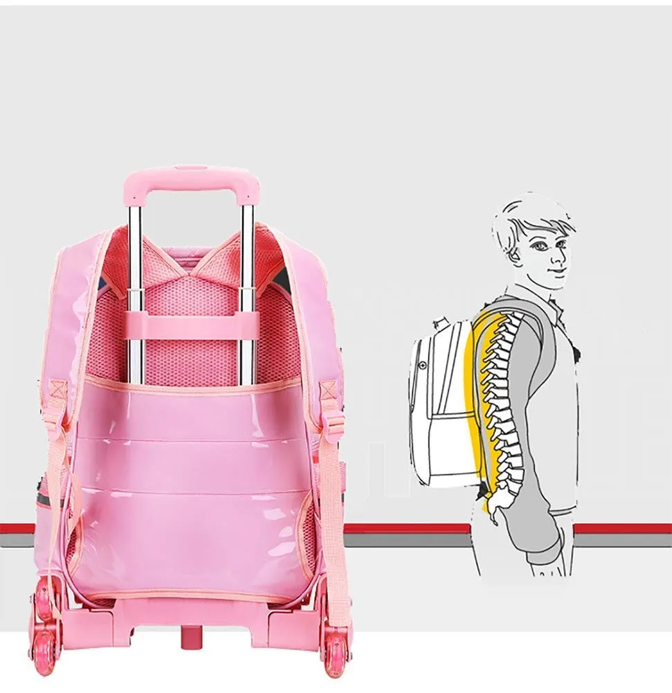 Rolling Kids Backpacks for Girls Trolley School Bag Handbag with Lunch Bag Pink