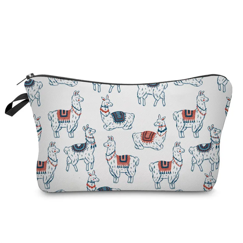Customized Cartoon Cute Alpaca School Pencil Pouch Cosmetic Make up Travel Bag