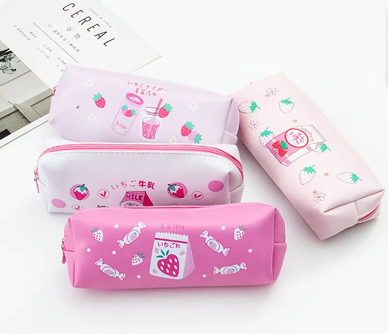 Cute Large Capacity Waterproof PU Leather Pencil Pouch Case Stationery Organizer Storage Bag Cosmetic Zipper for Girls Boys