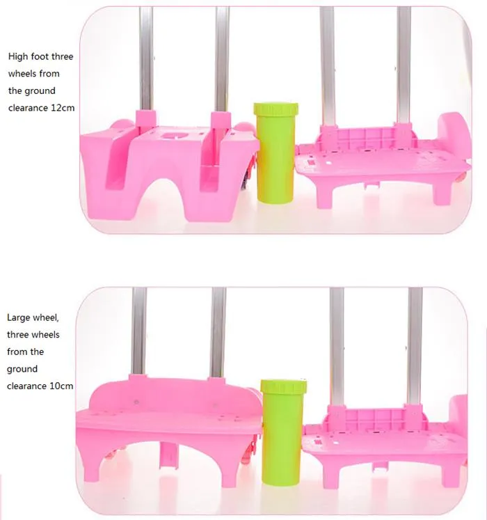 Cartoon Detachable Children Girl Trolley School Backpack Bag with Three Wheel