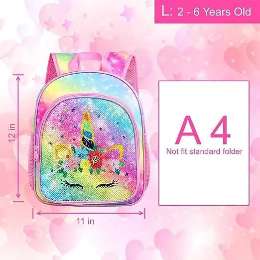 Custom Logo Unicorn Cartoon Sequin Schoolbag Girl Pink School Backpack Kids Cute School Bag for Girls