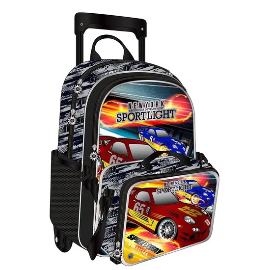 Colorful Rolling Backpack Kids Cheap Stylish Racing Design Kids Trolley School Bag with Wheels