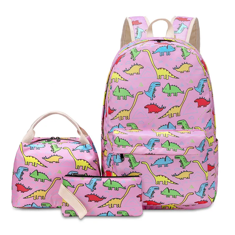Pink Girls Dinosaur School Bag Set Blue Boy&prime;s Children Bookbag Teens Primary High School Backpack with Lunch Bag Pencil Case