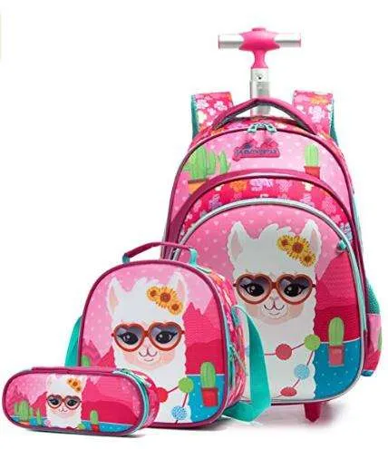 3PCS School Wheeled Bag Set with Lunch Box Trolley Wheeled Backpack
