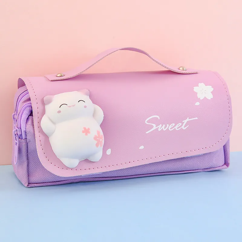 School Large Size Cartoon Donut Cat Design Cute Kawaii Pencil Case for Kids
