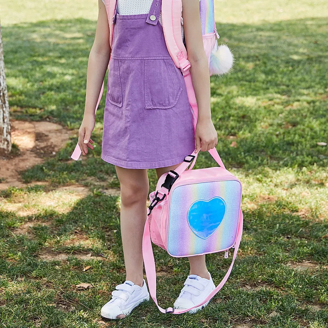 Fashion Holographic Rainbow Travel Thermal Picnic Bag Kids Portable School Insulated Food Lunch Cooler Bag for Children