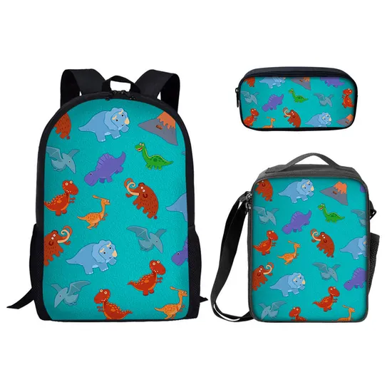 3PCS Children Match School Bags Dinosaur Cartoon Printing School Bag and Lunch Bag Set
