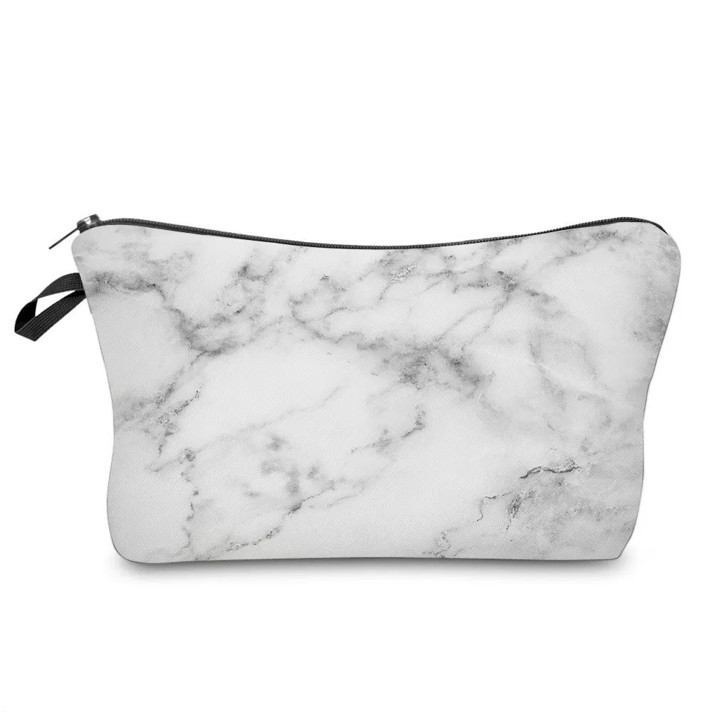 Fashion Custom Marble Zipper Cosmetic Pouch Large Capacity Leather Pencil Bag