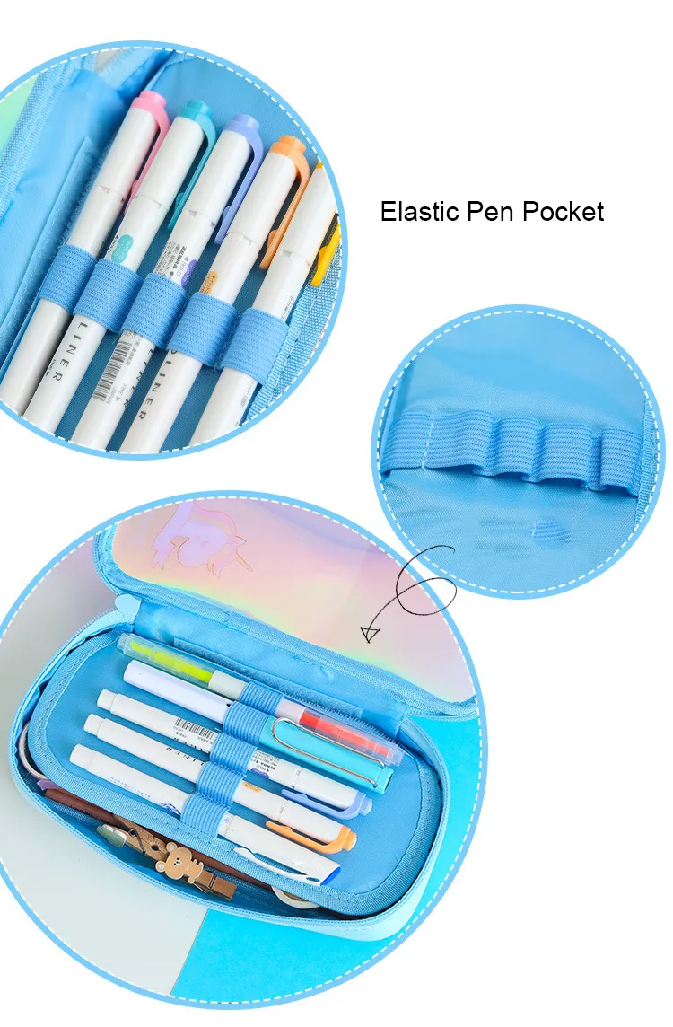 Hologram Colorful Transparent Pen Bag Zipper Cosmetic Makeup Pouch Bright Laser Clear Pencil Case