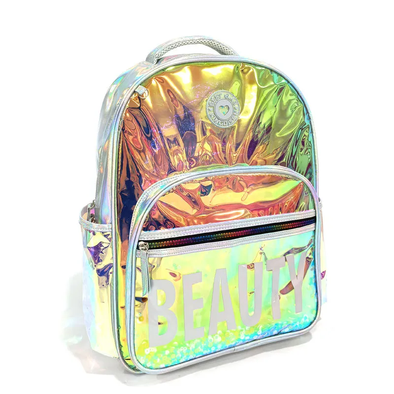 Custom Fashion Large Capacity Holographic Laser PU Girls School Bags Kids School Backpack