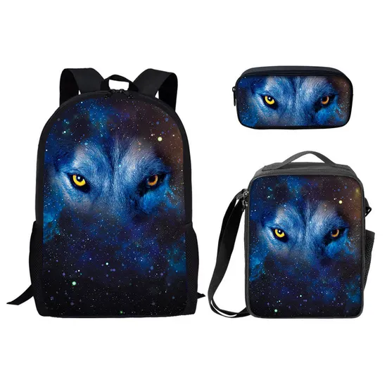 Book Bag for High School Starry with Animal Pattern Print School Bags with Lunch Box Kids School Lunch Bags 3PCS Set