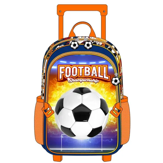 Custom 3 Pieces Sets Football Pattern Kids Boys School Trolley Bag Backpack with Wheels