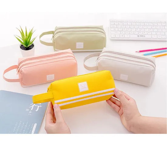 Large Capacity Pen Case Double Zippers Pen Bag Office Stationery Bag Pencil Case with Compartments