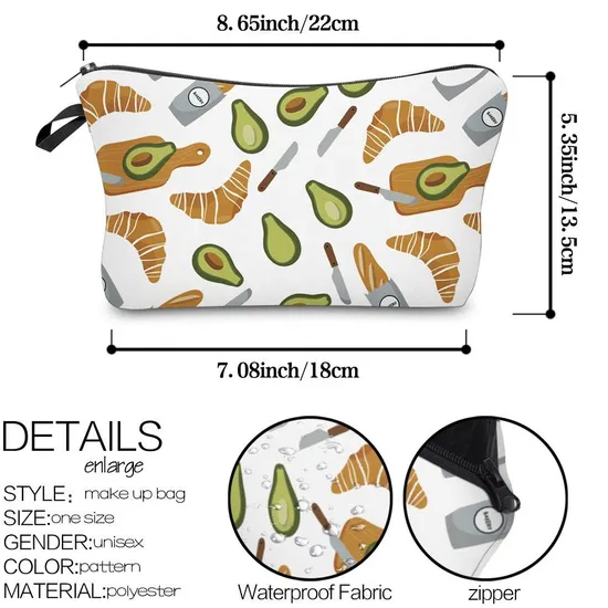 Large Capacity Cartoon Cute Avocado Pencil Pouch Make up Cosmetic Bag for Girls