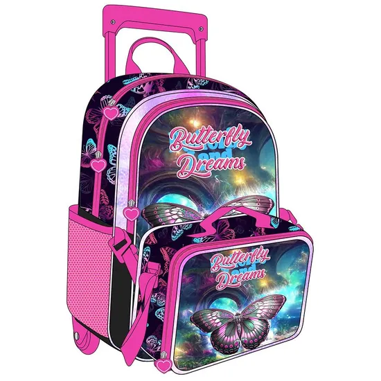 High Capacity Pattern Student Trolley Bags Waterproof 3 in 1 Set Kids Fashion Daily School Trolley Backpack