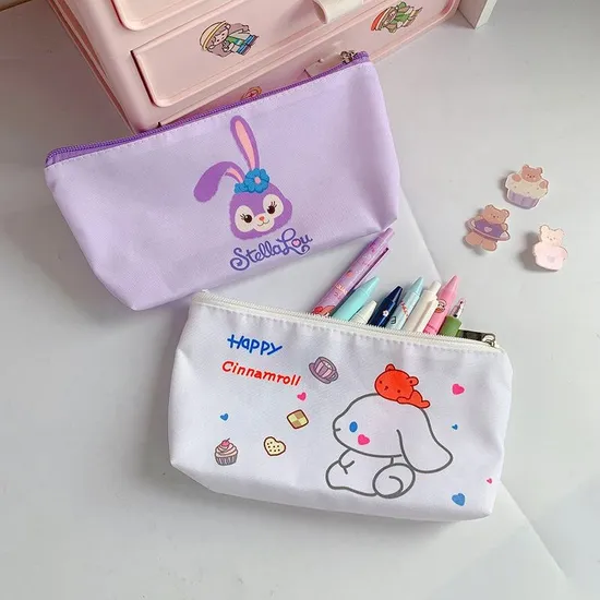 School Kids Stationery Storage Zipper Pouch Kawaii Anime Canvas Pencil Bag