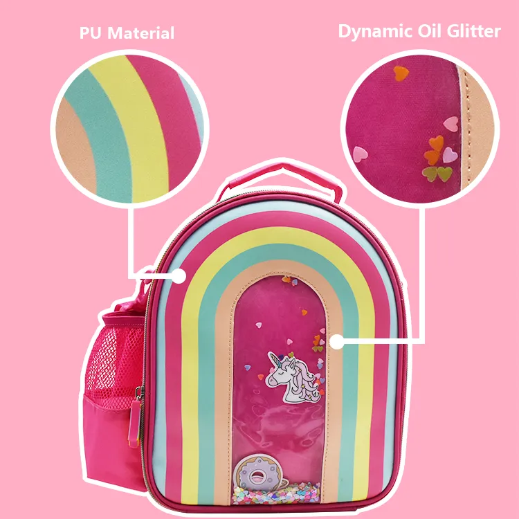 Rainbow Unicorn Pink Girls Kids Lunch Box Bag, Lunch Bag Cooler Kids/School Lunch Bags, Insulated Lunch Bag Thermal