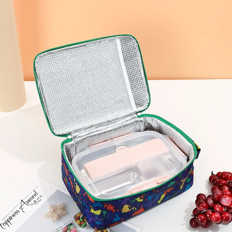 New Product Tie Dye Style Oxford Lunch Bag with Handle Aluminum Foil Thickened Insulation Bag Cooler Bag