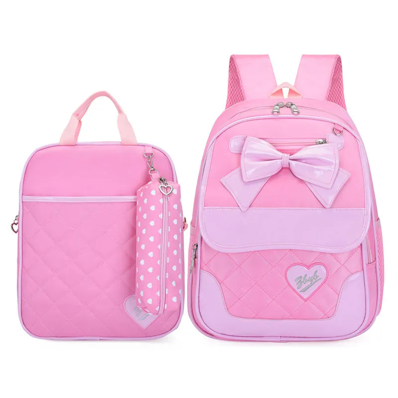 Fashion 3PCS Cute Pink Printing Polyester Backpack School Child Bag Set for Girl