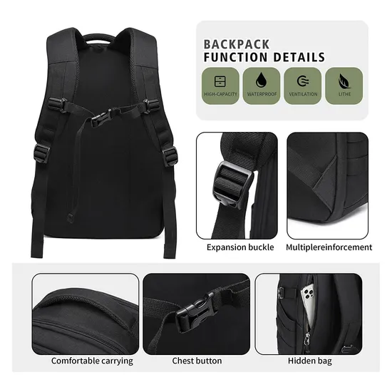 Black Polyester Waterproof Big Capacity Tactical Backpack Bags for Men Travel Outdoor