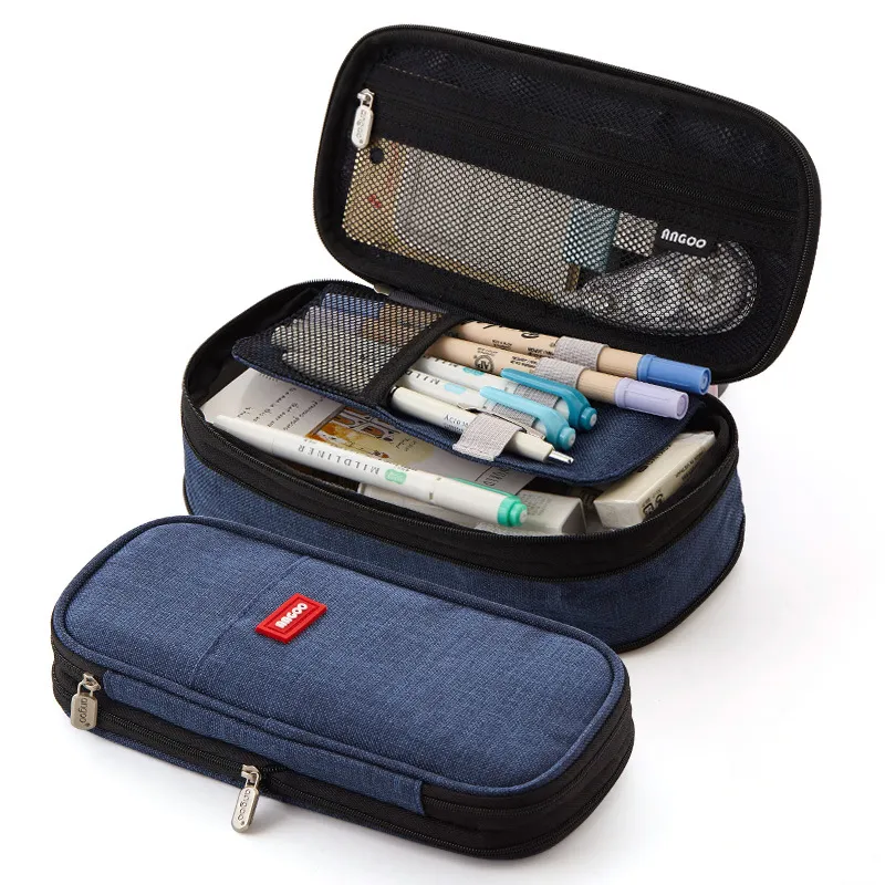 New Arrival Foldable Big Capacity Canvas Zipper Pencil Pouch Case Bag Stationery Organizers Compartments Cosmetic Makeup Bags