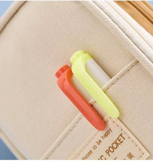 New Arrival Foldable Big Capacity Canvas Zipper Pencil Pouch Case Bag Stationery Organizers Compartments Cosmetic Makeup Bags