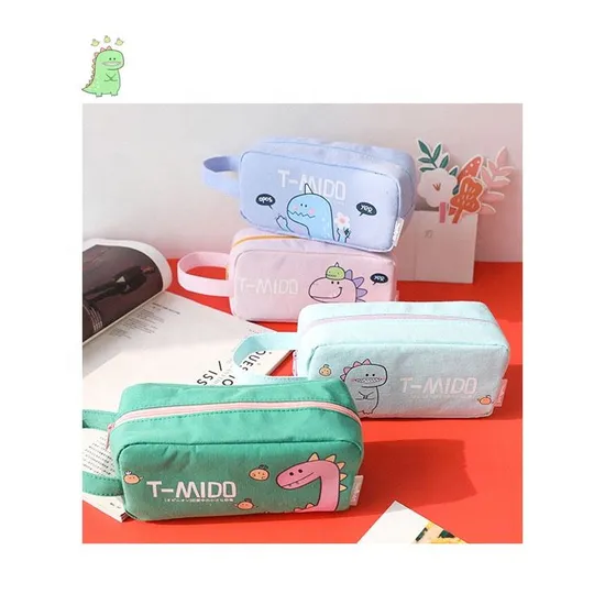 Wholesale Kids School Stationery Pen Bags Canvas Cartoon Dinosaur Pencil Case