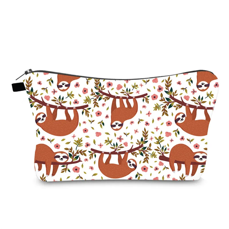 Wholesale Custom Cartoon Sloth Printing Girls Pencil Pouch Polyester Cosmetic Bags