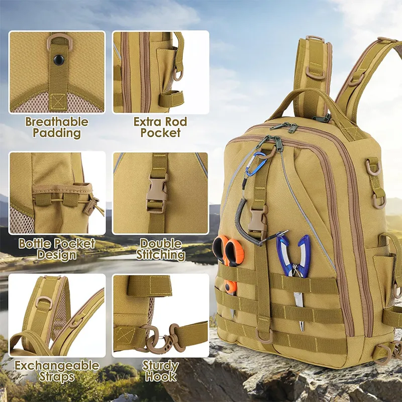 Factory Tactical Style Outdoor Fishing Backpack Fishing Rod Gear Bag