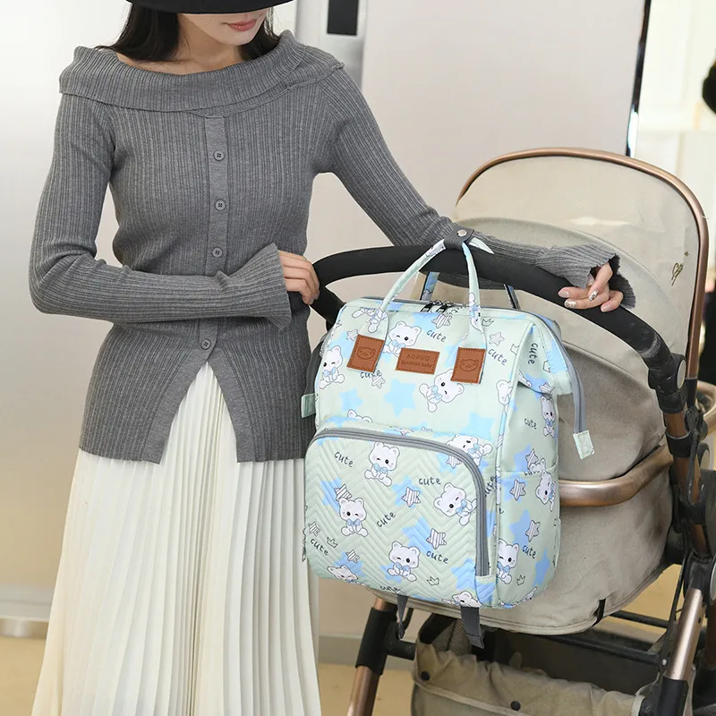 Trendy Wave Pattern Mommy Bag Large Capacity Lightweight Baby Diaper Backpack