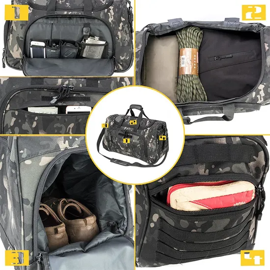 Cross Border New Tactical Camouflage High-Capacity Portable Fitness Bag Travel Storage Bag with Independent Shoe Compartment