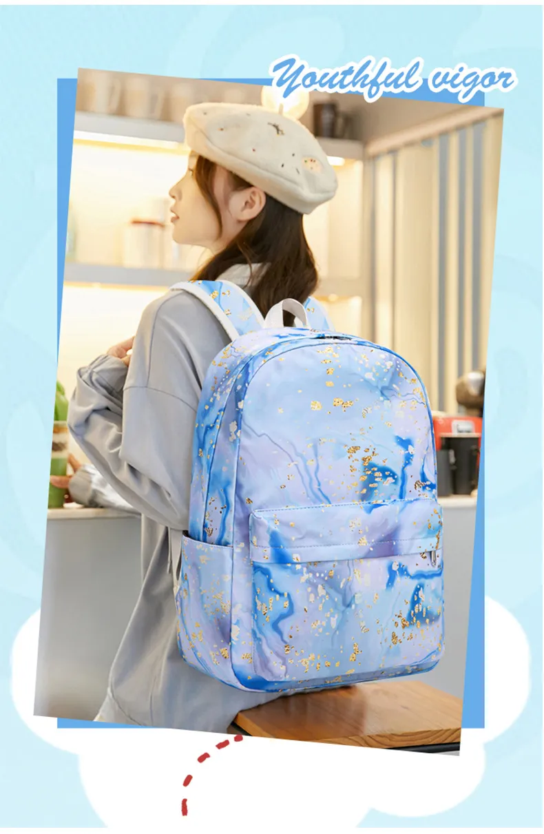 New Colorful Backpack for Primary and Secondary School Students Printed Schoolbag Women&prime;s Three Piece Set