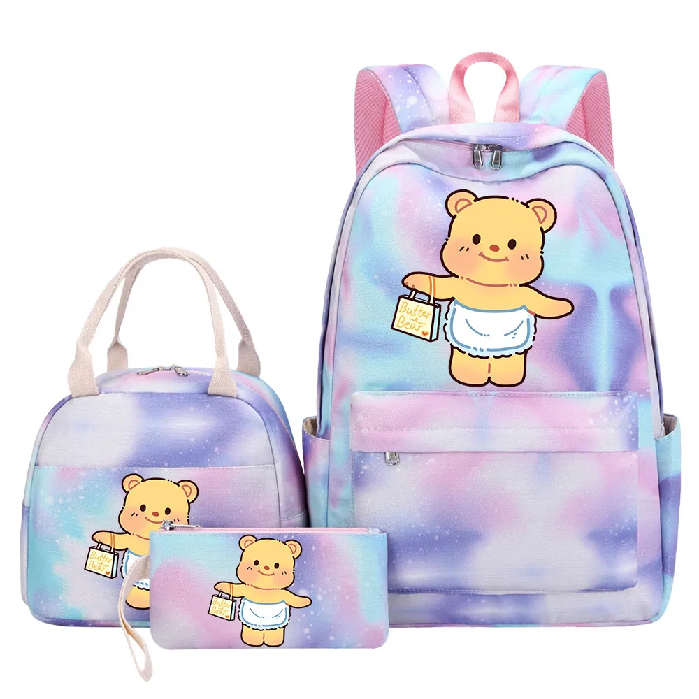 Butter Bear Student Children&prime;s Backpack Handbag Bento Bag Pencil Case 3-Piece Set