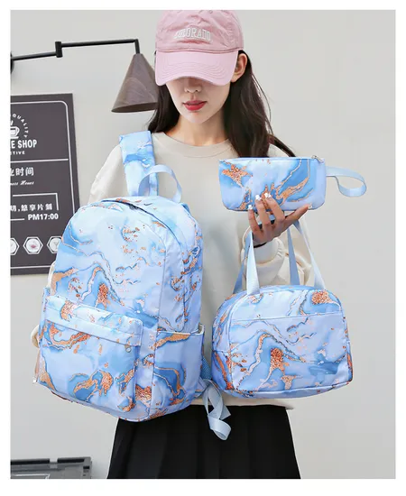 New Gradient Fashion Backpack for Junior and High School Students Three Piece Backpack Set