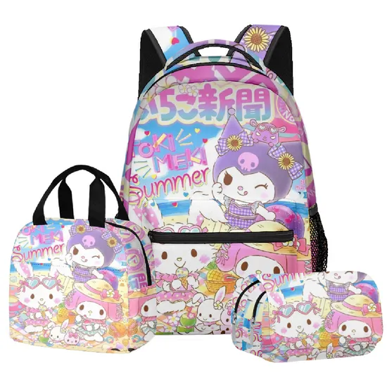 2024 New 3D Kuromi Student School Bag Backpack Lunch Bag Pen Bag Three Piece Set