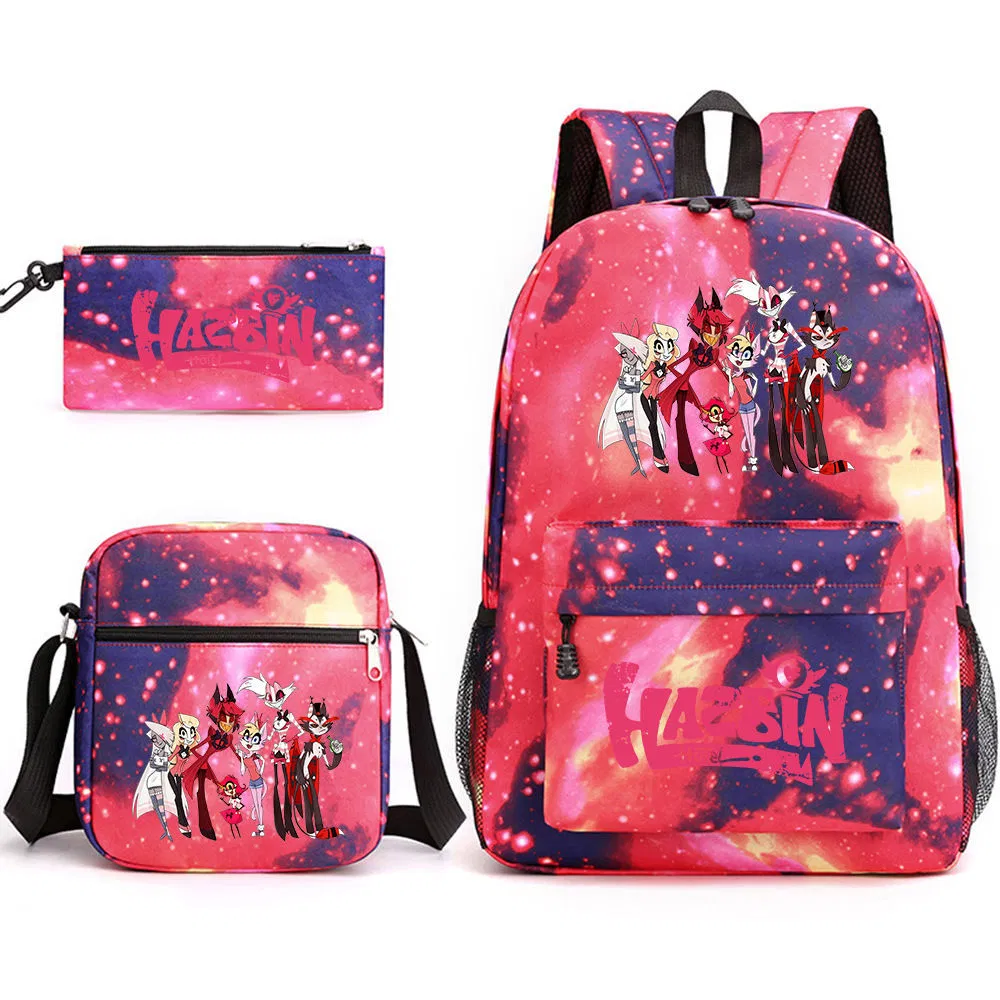 Schoolbags Around Hell Inn Anime Three Piece Schoolbag for Students Cartoon Printing Trend Backpack