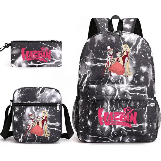 Schoolbags Around Hell Inn Anime Three Piece Schoolbag for Students Cartoon Printing Trend Backpack