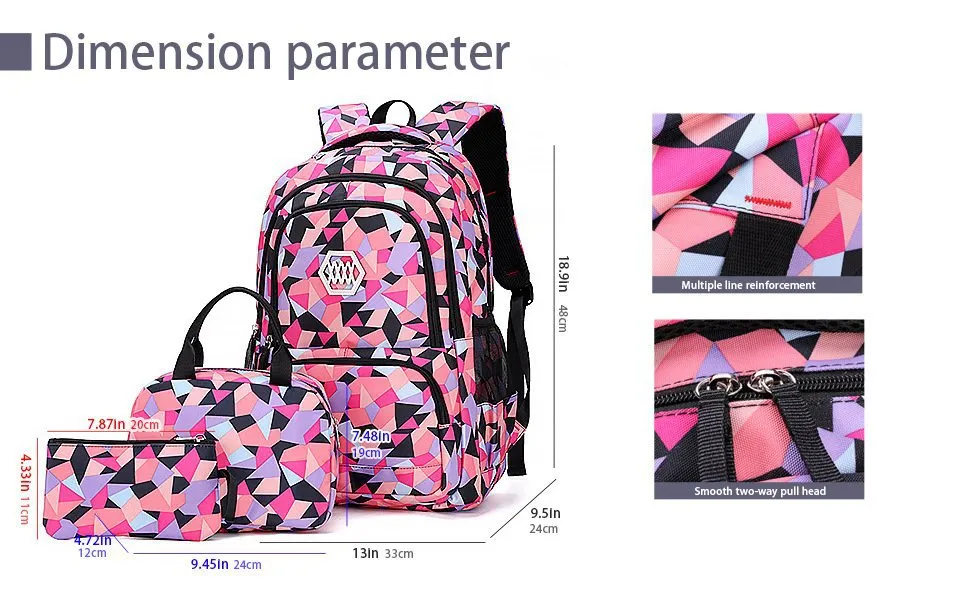 Three Piece Children Backpack Primary and Secondary School Girl Nylon Camouflage Backpack