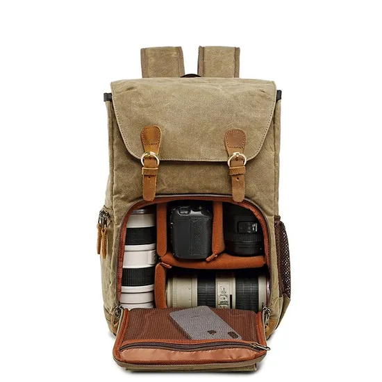 Double Shoulder Photography Bag Cross-Border Waterproof Canvas Backpack