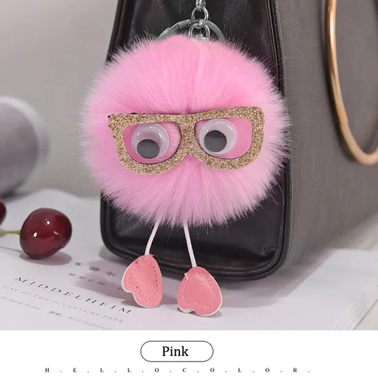 POM POM Keychain 8cm Colored Bulk Fluffy Fur Puff Ball Key for Women Pompom Keychains