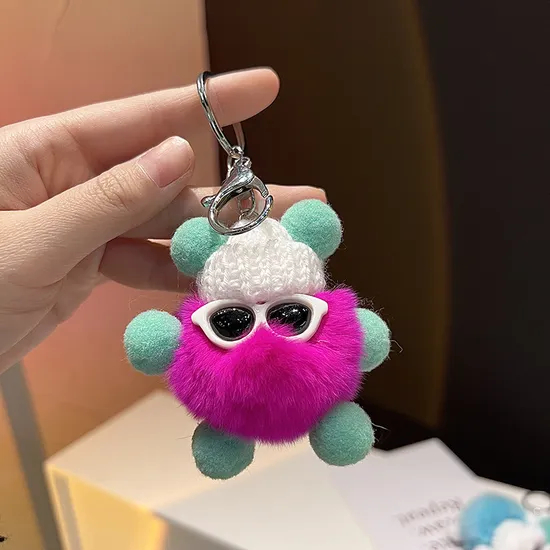 Wholesale Custom OEM 8cm Kawaii Rabbit Hair Little Coal Ball Car Keychain