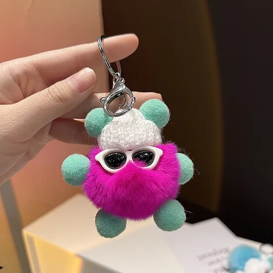 Wholesale Custom OEM 8cm Kawaii Rabbit Hair Little Coal Ball Car Keychain