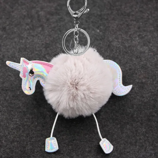 Keychain Rex Rabbit Hairball Pendant PU Leather Cartoon Plush Bag Manufacturers Wholesale