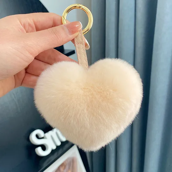 Factory Wholesale All Kinds of Color Real Rex Rabbit Fur Heart Pendant Keychain
