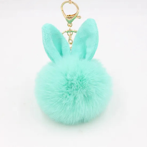 Hot Fluffy Girly POM POM Keyring with Ear Round Shaped Fur Ball Mini Plush Keychain