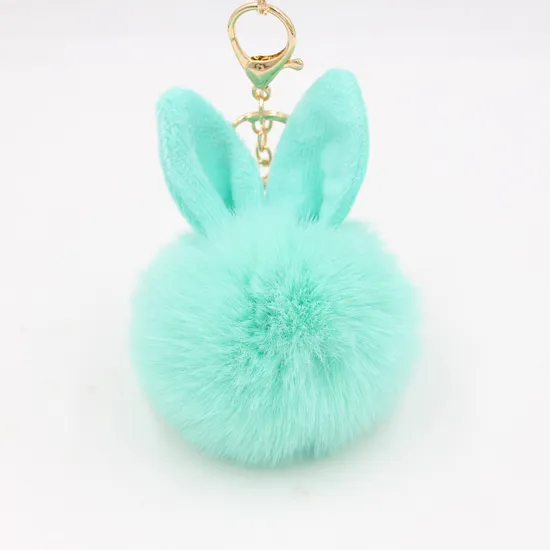 Hot Fluffy Girly POM POM Keyring with Ear Round Shaped Fur Ball Mini Plush Keychain