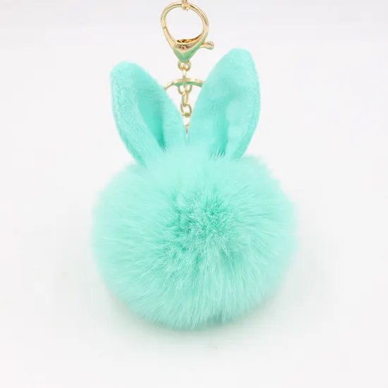 Hot Fluffy Girly POM POM Keyring with Ear Round Shaped Fur Ball Mini Plush Keychain