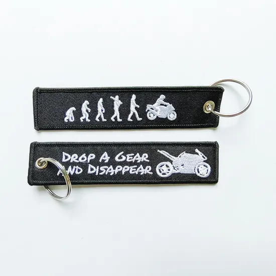 High Quality Custom Woven Fabric Embroidery Key Jet Tag Patch Keychain Key Ring Jet Tag