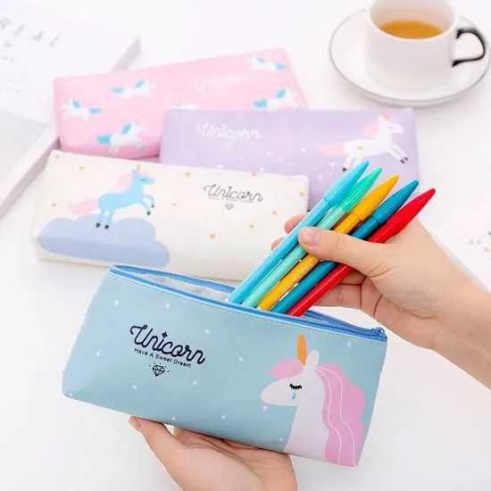 Creative Stationery Cartoon Cute PU Leather Unicorn Pencil Bag