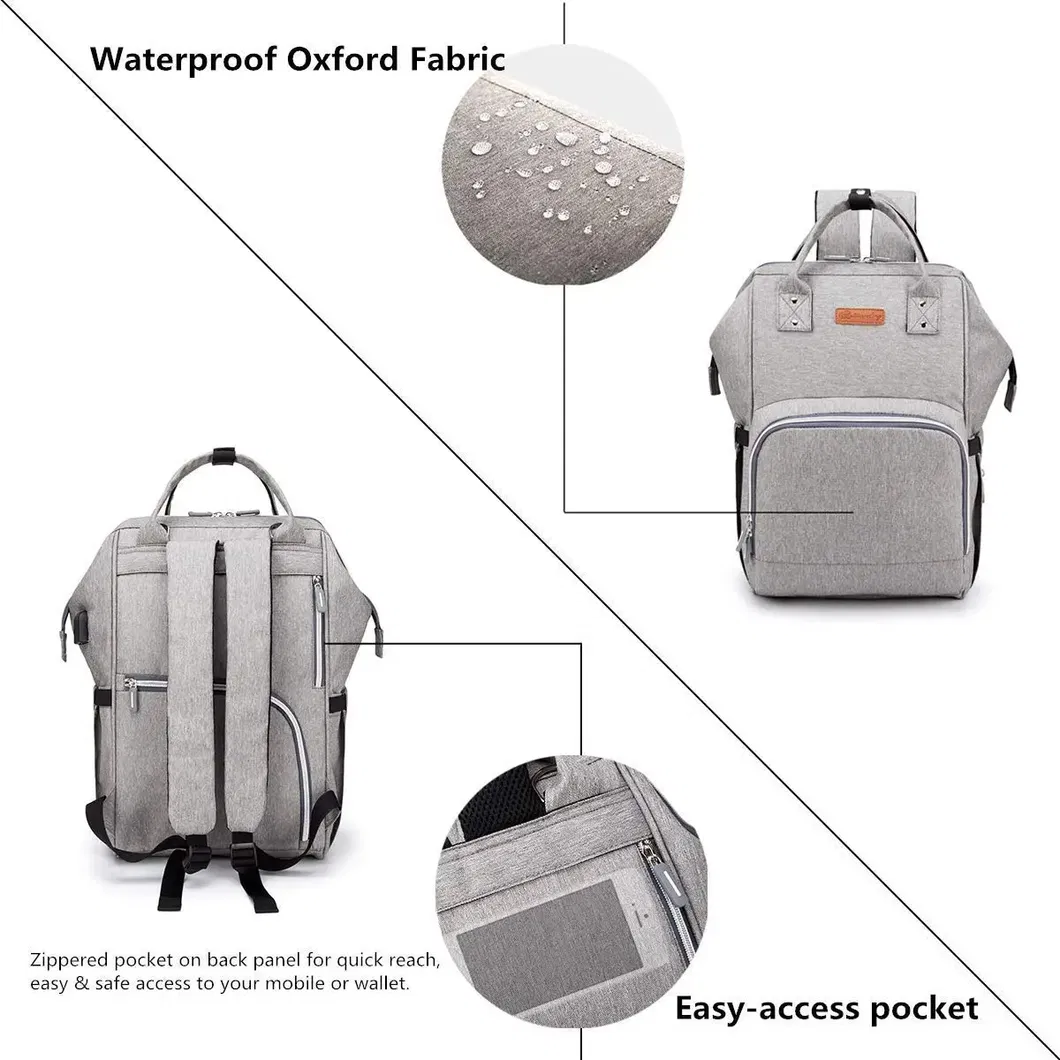 Factory Custom Diaper Bag Backpack Versatile Travel Backpack with USB Charging Port Insulated Pocket